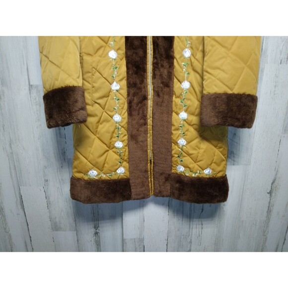 Vintage BB Shop Custom Made Embroidered Quilted Coat Faux Fur Women's Large 80s - Picture 2 of 8
